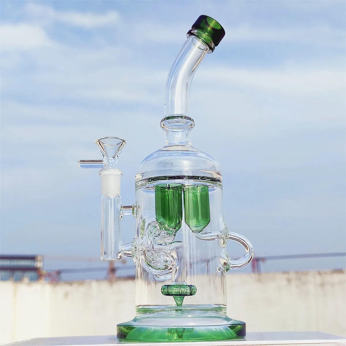 12 -дюймовые головы Bong Green Premium Three Tubes Saint Смешанный цвет нео Fab Hokah Water Tipe Стеклянные бонги с 14 -миллиметровой чашей, готовые к использованию склада США