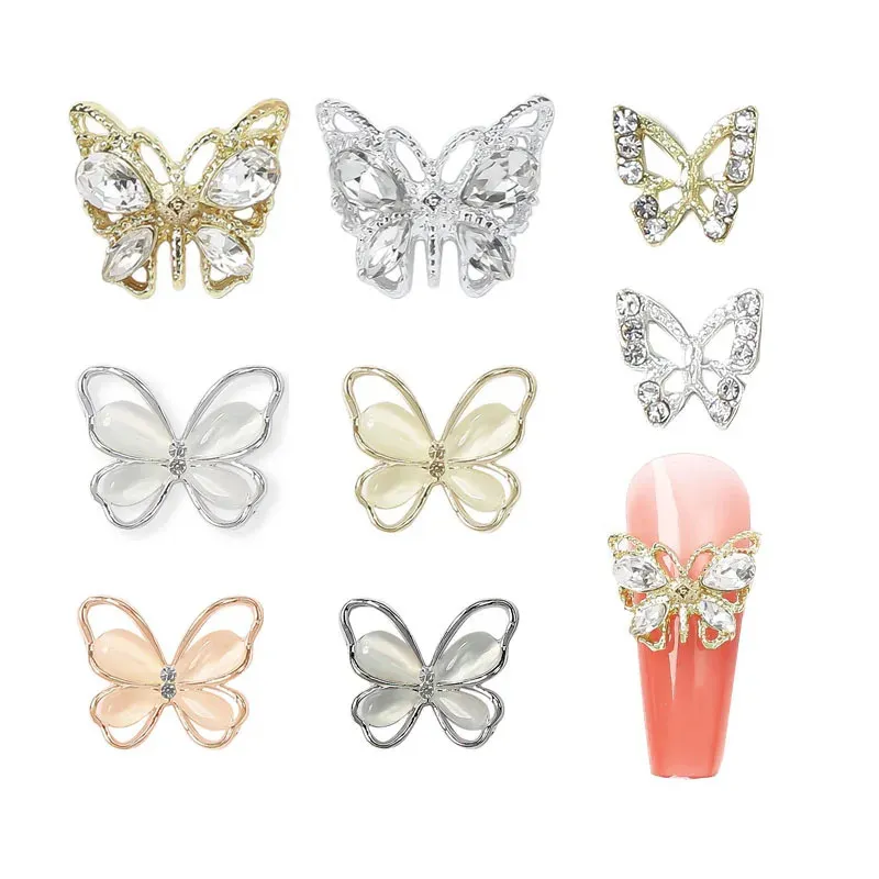 100pcs 3d unhas stromstones encantos de borboletas decorações de arte de zircão de zircão de diamante acessórios de peças de luxo 240509