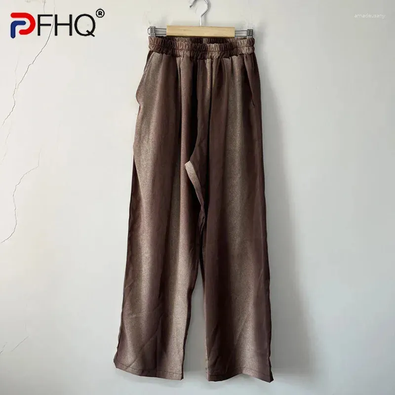 Pantalon masculin pfhq transition couleur rayée lâche large jambe polyvalente loisir élastique de conception de taille sport pantalon d'été 21z4663