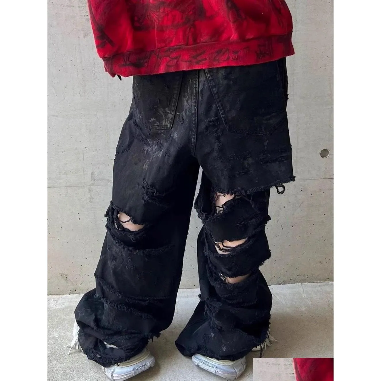 Heren jeans originele baal gewassen los geverfde gescheurde vuile iti gaten stierven high street casual mannen hiphop drop levering kleding kleding dh86c