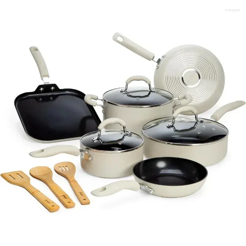 Ensemble d'ustensiles de cuisine premium Set antiadhésif Pots de lave-vaisselle et casserole en diamant revêtement en diamant fait sans PFOA