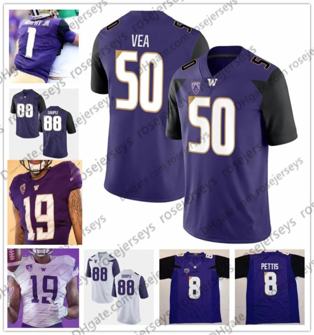 2019 Washington Huskies 6 Chico McClatcher 1 Byron Murphy Jr 50 Vita Vea 88 Drew Muestra 25 Sean McGrew Black Purple White Jerseys9008539