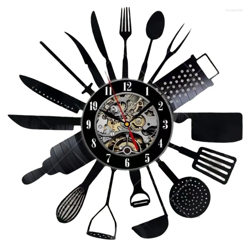 Horloges murales Couvrottes Record Horloge Modern Design Spoon Fork Cuisine décorative Vintage Watch Home Decor