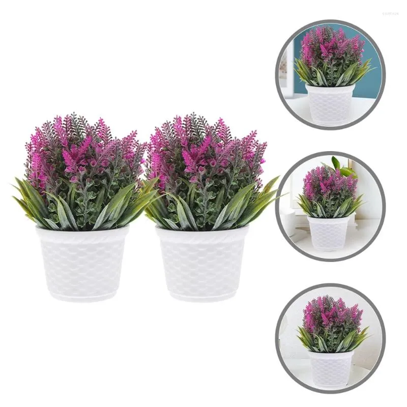 Fleurs décoratives 2 PCS PLANTES ARTIFICALES DÉCOR HOME DÉCORD LAVENDER INDOOR DÉCORATIONS POURCE ORNAGENTS BONSAI PLASTÉ PLAST