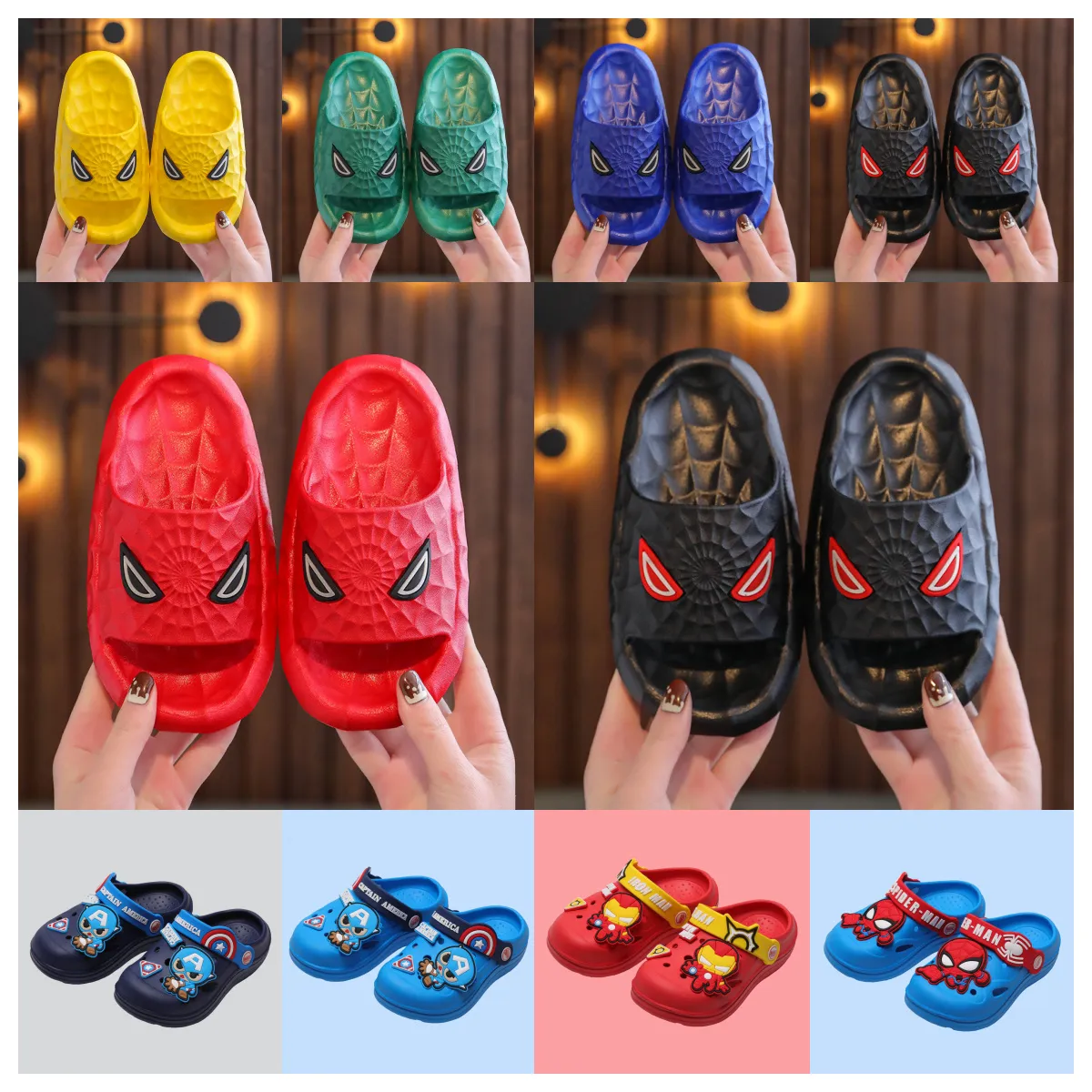 Новый топ Luxury Designer Black Anti Slip Soft Soled Slippers для домохозяйств для мальчиков для детей для детей в помещении летних родителей-ребенка сандалии