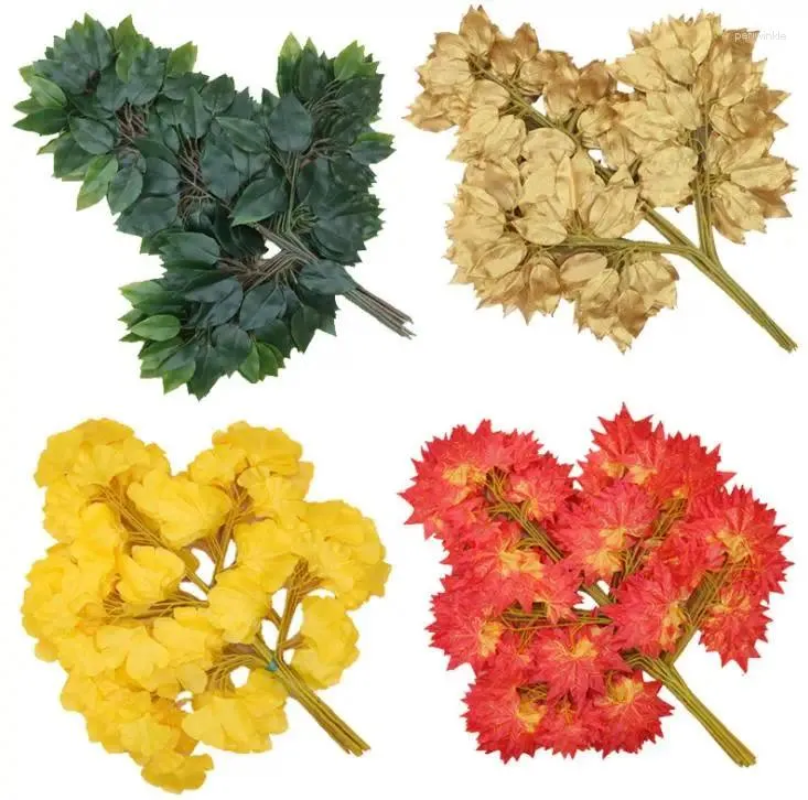 Flores decorativas 500pcs decoração artificial de folhas folhas falsas galhos de árvores de plástico simulação de seda flor banyan ginkgo biloba casamento