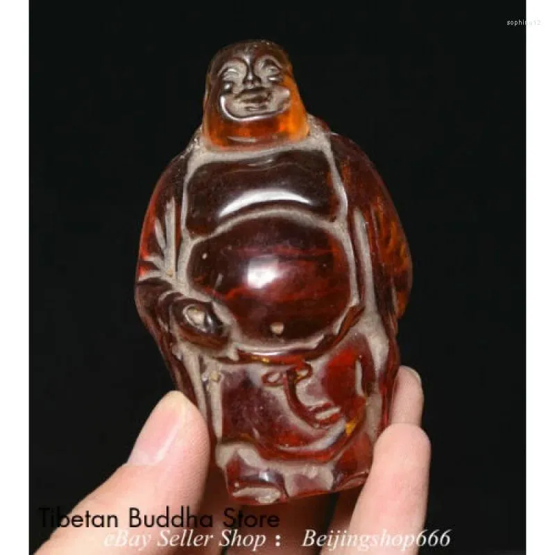 Estatuetas decorativas 3.2 "âmbar vermelho chinês esculpido risada feliz maitreya buda estátua escultura