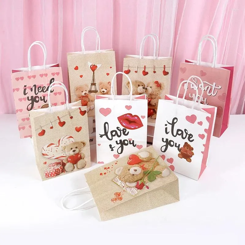 Wrap regalo 5pcs cartone animato borse stampate per orso amore amore per San Valentino per sacche da imballaggio per imballaggio di caramelle per matrimoni per matrimoni forniture per matrimoni
