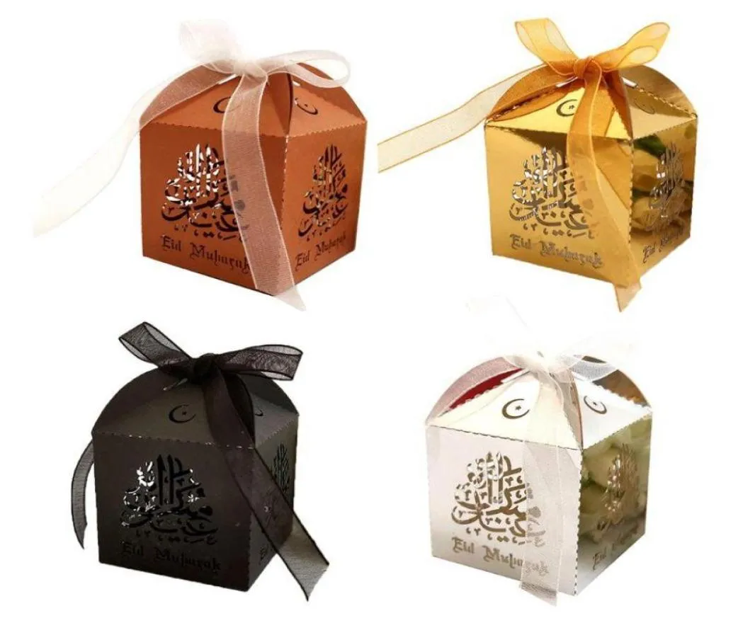 25pcs Boîte à bonbons couverts au laser Cut With Ribbon Mariage Favors Boîtes Muslim Eid Mubarak Ramadan Party Decoration1760015