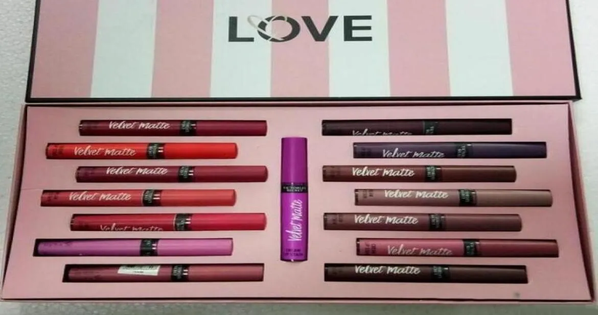 Love Love Velvet Matte Cream Tinage à lèvres Gloss Set Liquide Liquide 15 Color Longlast Humiture Lip Gloss Makeup Kits9096580
