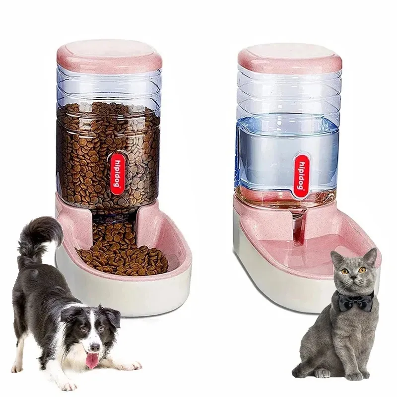 Automatic Dog Cat Feeder and Water Dispenser Gravity Food Feeder and Waterer Set with Pet Food Bowl for Large Capacity 240429