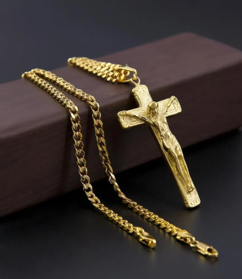 Crucifix Halsband Rostfritt stål hänge + kopparkedja stål Jesus halsband kubansk kedjkatolikism halsband117586