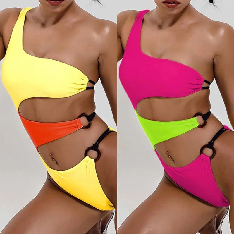 Swimwear pour femmes Solide nage de plage contraste bikini maillot de bain féminin de maillots de bain sexy