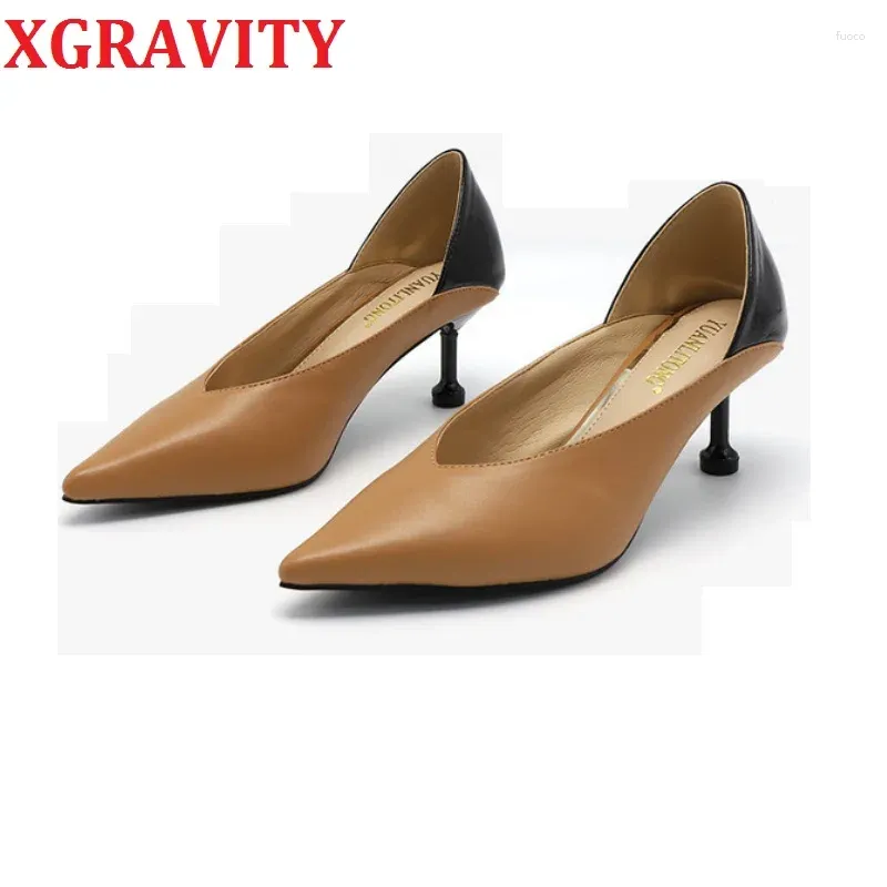 Chaussures habillées xgravité 2024 étoile pointu fille fille mince talon femme profonde v Design Lady mix mode couleur sexy femme b187