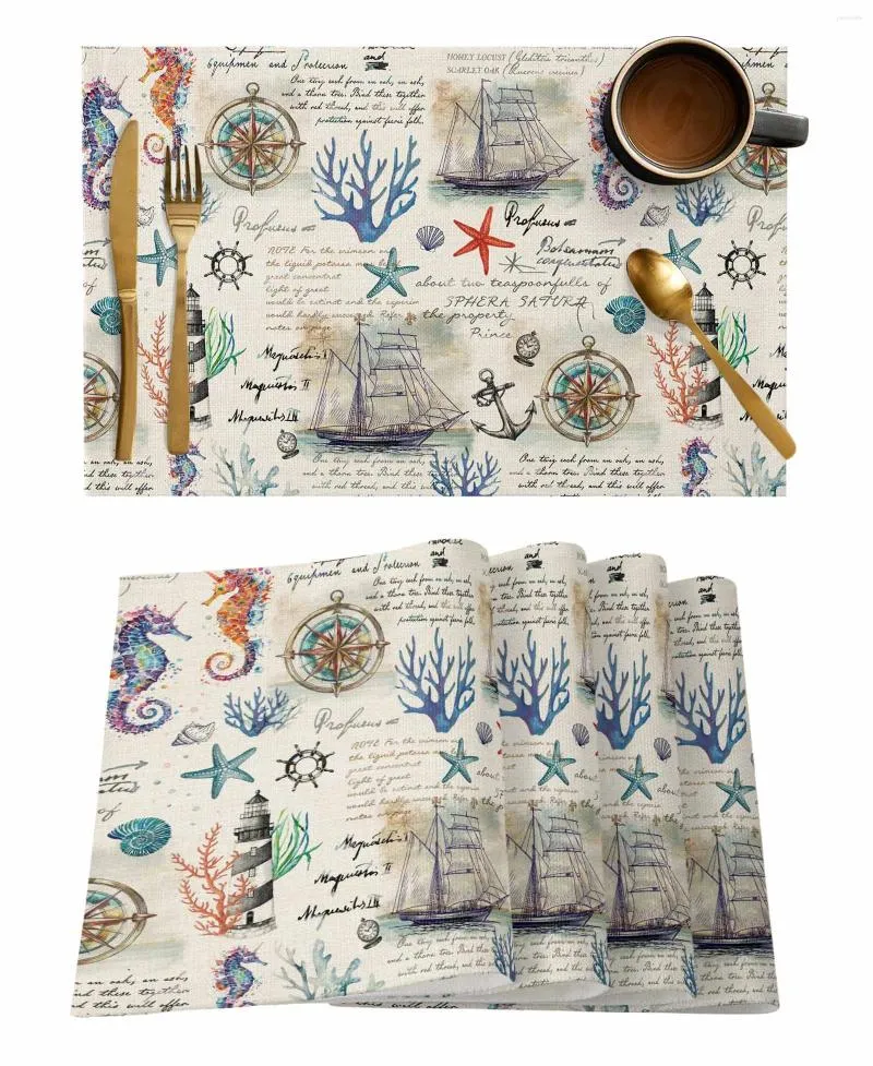 Bord Mattor Marine Plant Coral Sailboat Anchor Coffee Dish Mat Kitchen Placemat Dining Rug Neries