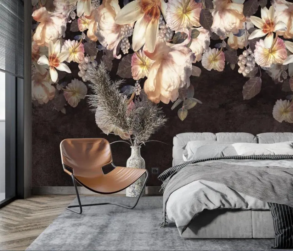 Hintergrundbilder Custom American Retro Ölmalerei Pastoral Blumen Tapete für Schlafzimmer Wände Fernseher Hintergrund Wandgemälde Wohnzimmer