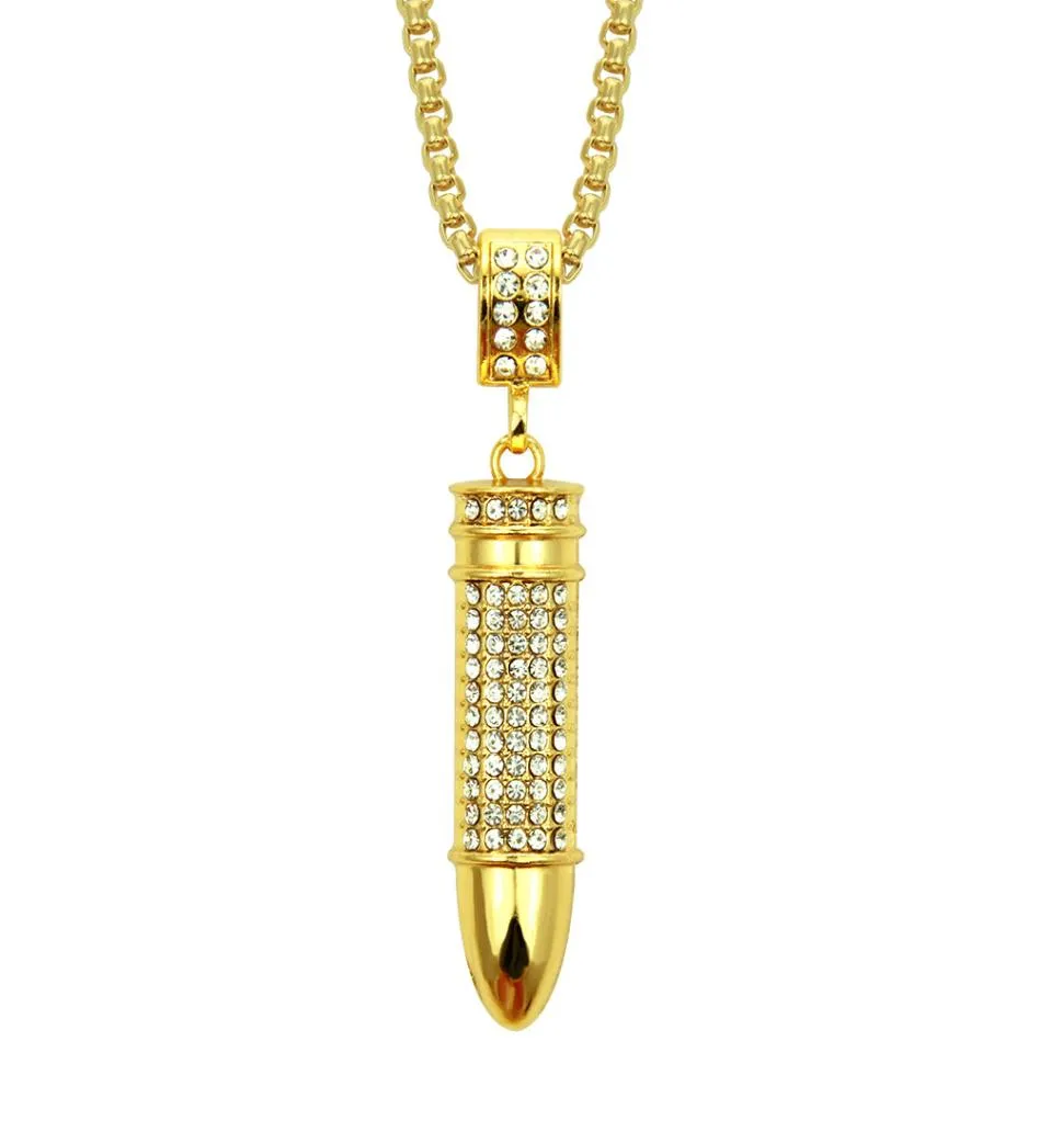 Nya modehalsband Hip Hop Diamond Bullet Head Necklace Pendant CLAVICLE CHAIN ​​GOLD NECKLACE ER CHAIN ​​MENS Hiphop Iced Out Jewelry3145980