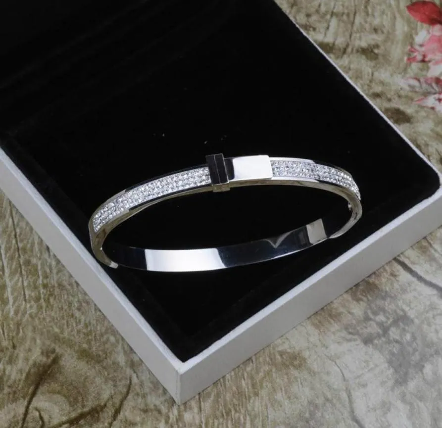Bijoux de luxe de qualité incroyable pour les femmes bracelets en acier inoxydable Tone Bangle dames pavé Bracelet en cristal brillant 3Color No Fade7192127
