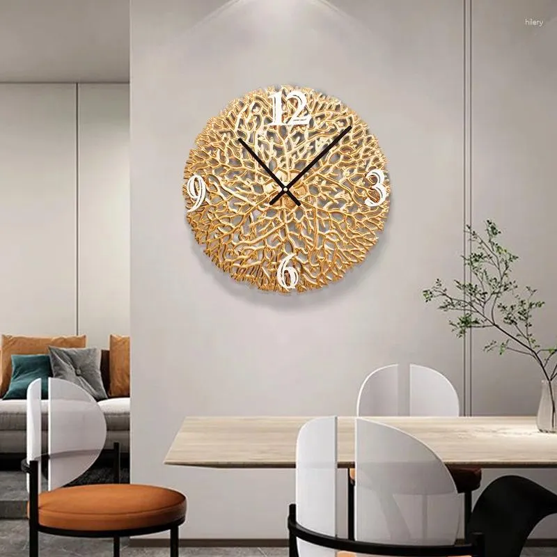 Horloges murales faits à la main art nordique léger luxe or horloge silencieuse décoration de salon