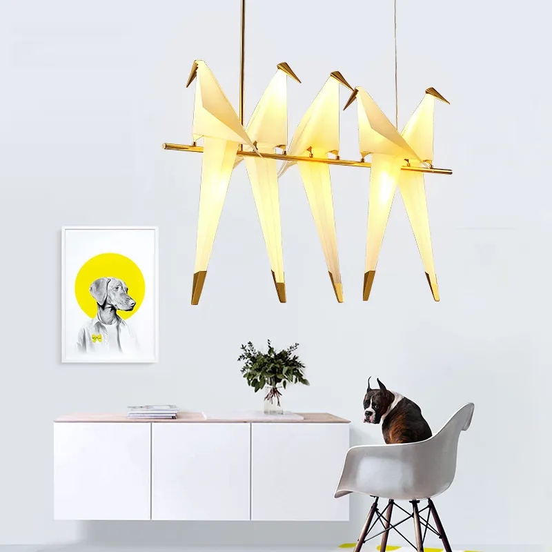 Nordic Gold Vogel Käfig Anhänger leichte Wohnzimmer Schlafzimmer Origami Vogel Licht Küche Hanging Lampe Esszimmer Papierhaus Armaturen