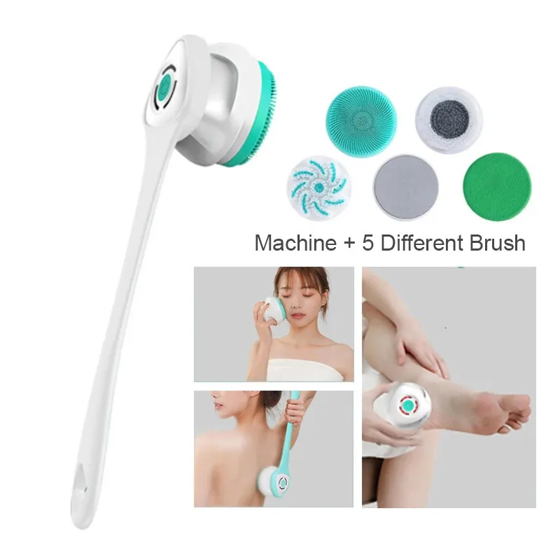 Elektryczna szczotka do kąpieli USB do ładowania ciała płuczka z tyłu wcieranie pędzla do czyszczenia prysznicowego głowice masażowe długie uchwyt 240423