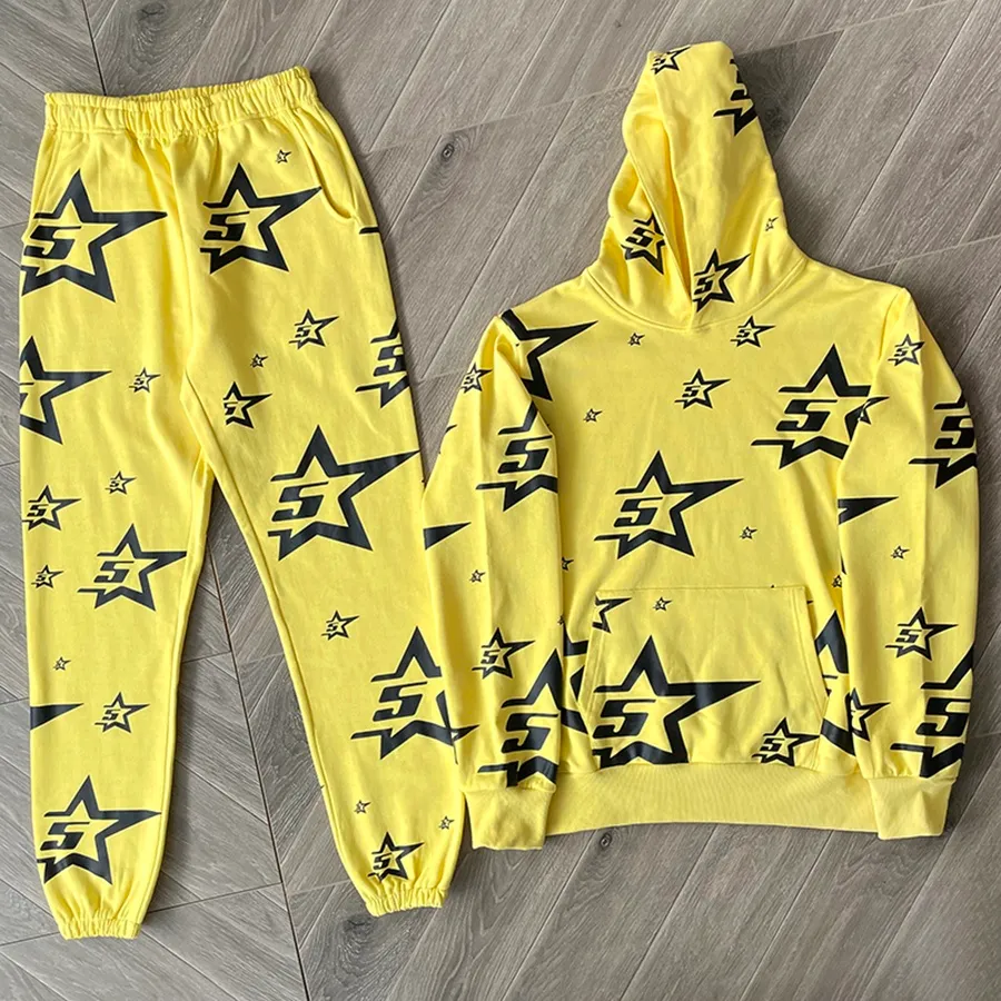 DHgate Premium Oversized Yellow Hooded Sweatshirt and Sweatpants Set Apparel
