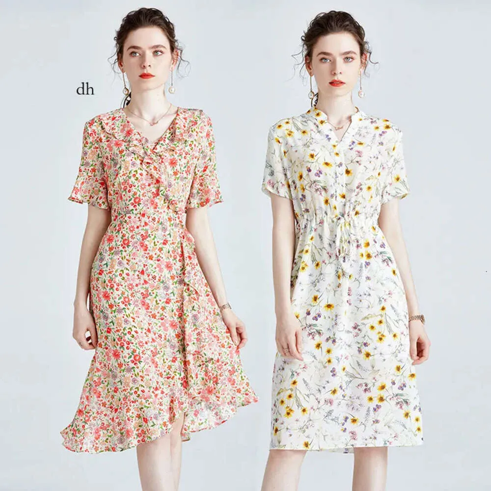 OC 413N61 Kvinnors plus -klänning 100% Mulberry Silk Högkvalitativ sommartryckt kjol 71