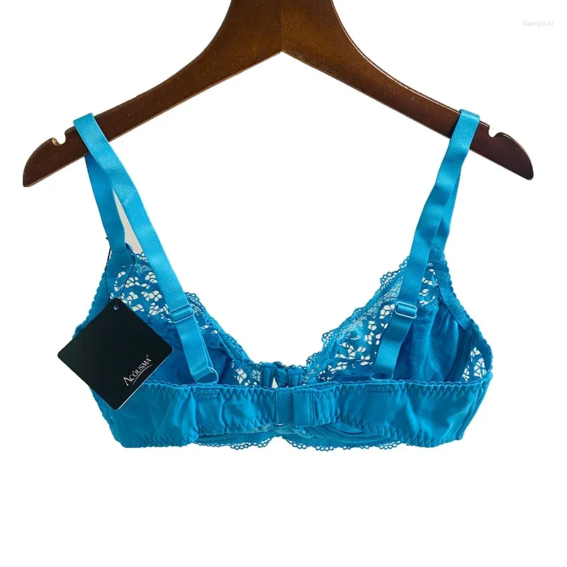 Blue Lace Bra 2024 Wireless Adjustable Lace Womens Breast Cover B Ccup