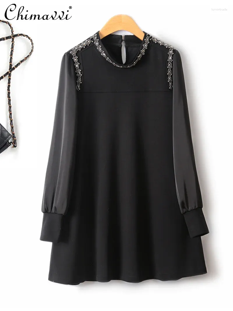 Повседневные платья роскошные вырезы с бисером высокого класса платье A-Line Summer Fashion Shinking Chefon Elice Lake Elegant Women's Black