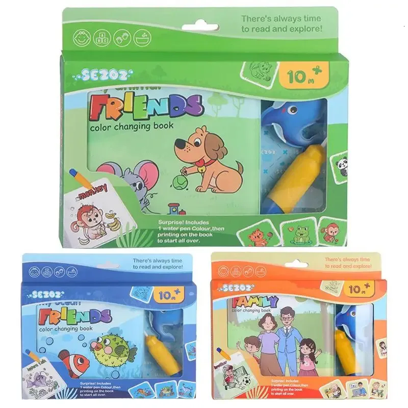 Color Changing Water Coloring Book Reusable Early Education Bathtime Water Drawing Books Fot Toddler Shower Bathtub Toys 240510