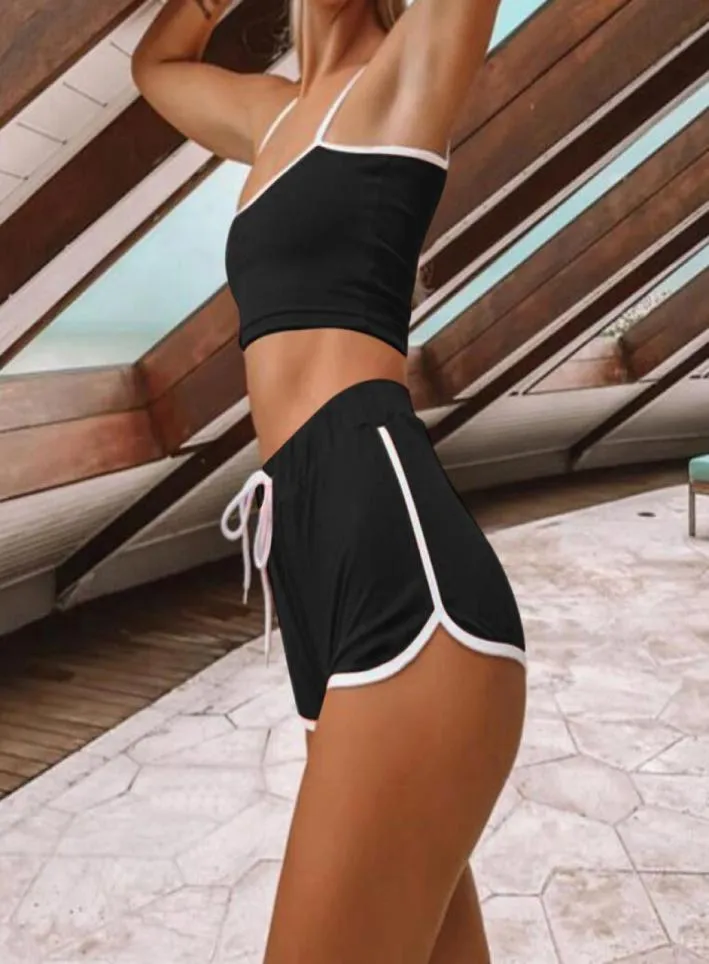 Weibliche sportliche kurze Sets Patchwork Yoga Anzug String Vest Kurzerbaus Top Running Shorts ärmellose Workout Sport Yoga Set2878644