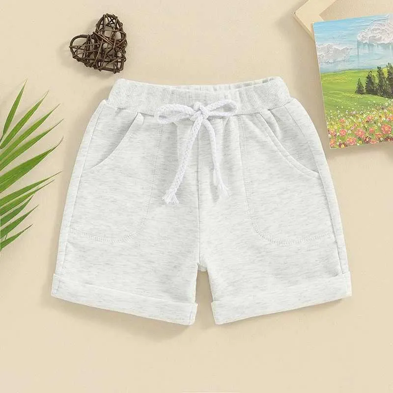 Shorts Baby Boys Summer Shorts Solid Color Neonatal Elastic Waist Sweater Shorts Childrens Bottom with Drag d240510