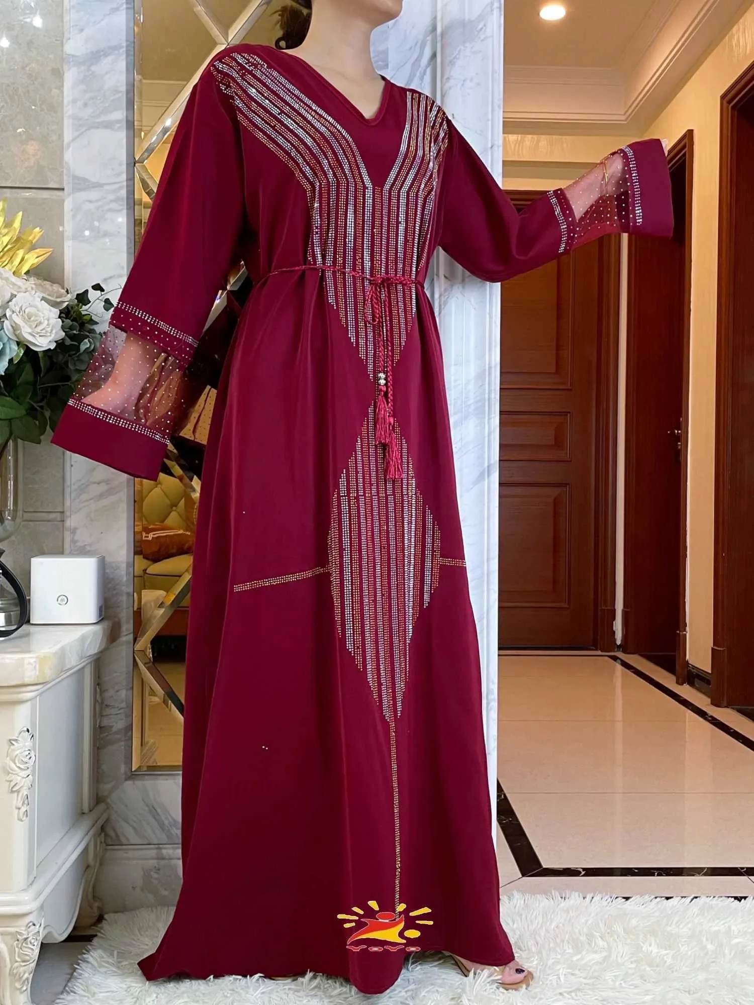 African Autumn Women V-Neck Chiffon Dress with Diamond Decoration Loose Fit  Long Sleeve Ethnic Clothing from Dhgate Ethnic Clothing - price 15.73
