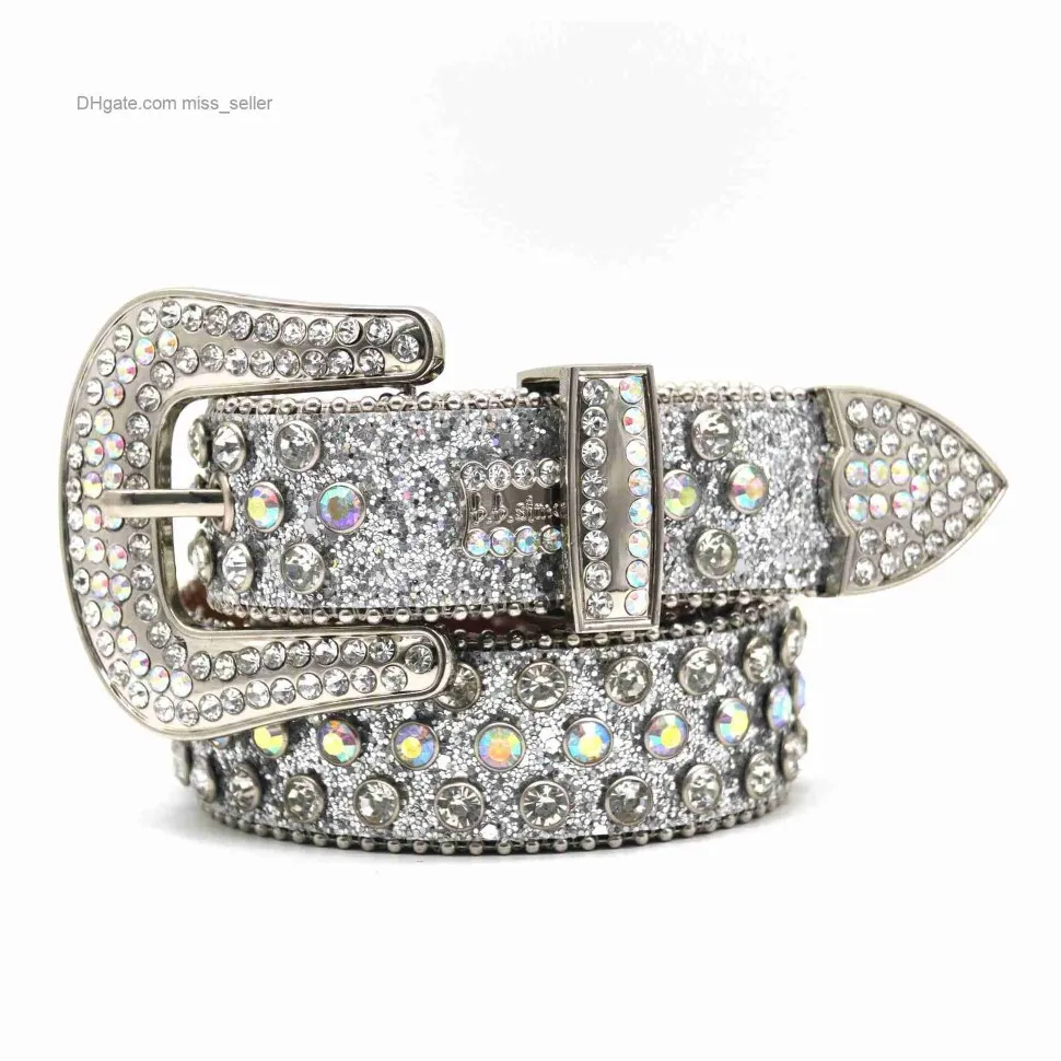 2022 Designer Belt Bb Simon Belt diamond nail bead inlaid gun color bright waist seal personality street fashion net red style 2726
