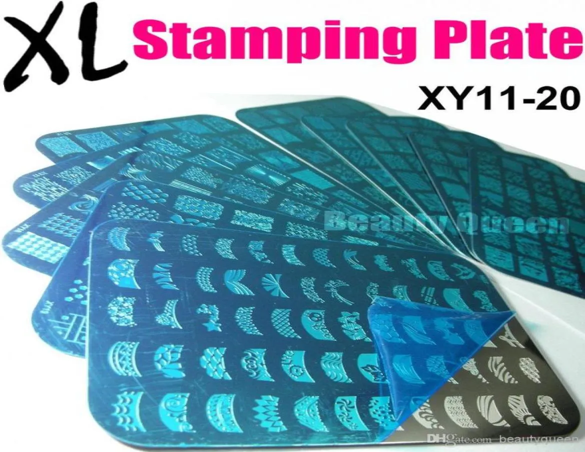 NEWEST 10 Style XL Big French Full Designs Nail Stamping Plate Nail Art Stamp Image Plate Metal Stencil Template Transfer Polish N8025262