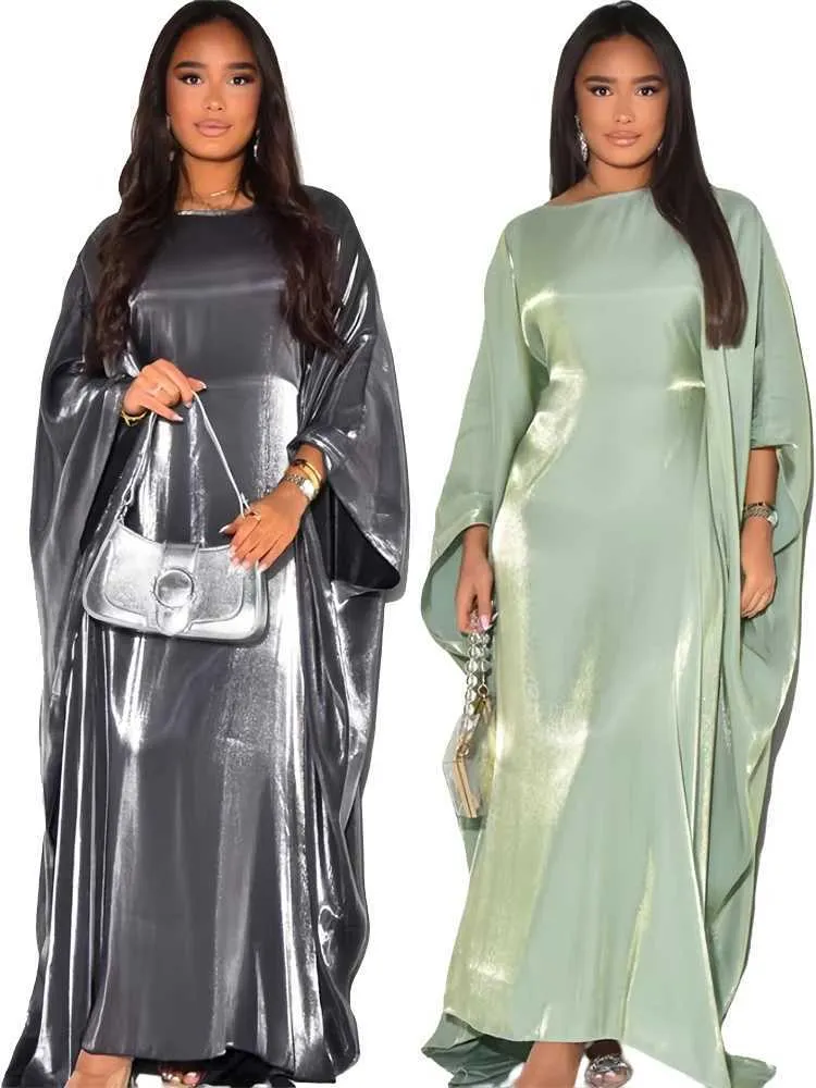 エスニック衣類ラマダンサテンアバヤイスラムイスラムムスリム夏夏のバットウィングスルベーマキシドレスka abayas for women kaftan robe musulmane femme vestidos t240510