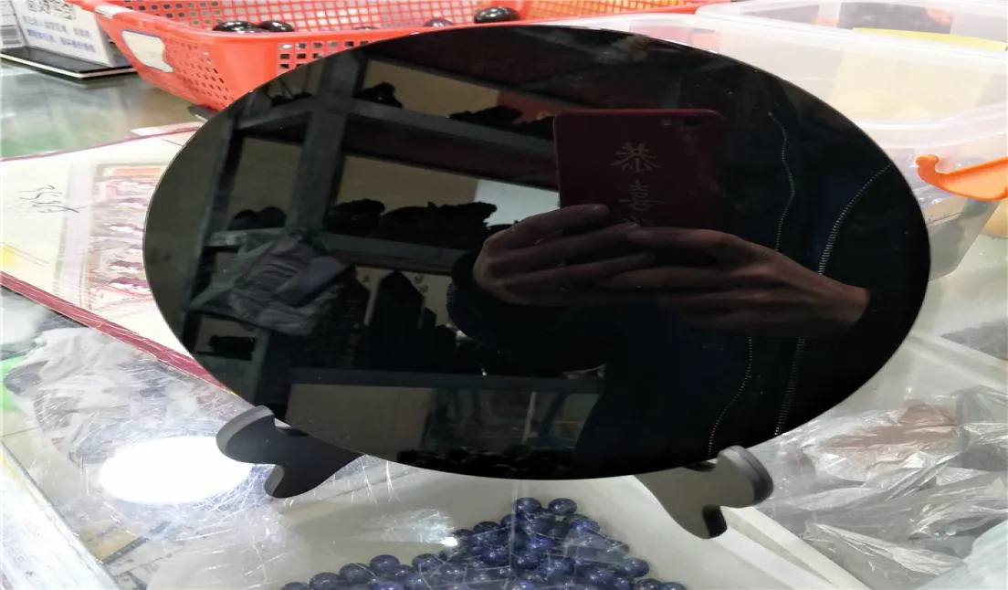 DHX SW riesige 20 cm natürliche schwarze Obsidianplatte Fengshui Dicker Spiegel großer Kreis Disk Königliche Achat Xaga Glase Lava mit Regal7806533