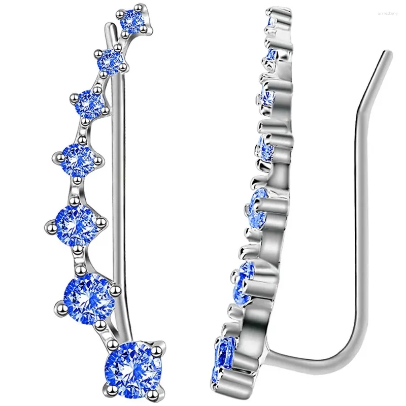 Rücken Ohrringe 1Pair Koreanische Mode 7 Kristalle Ohrmanschette Clip Piercing Blue Color Cubic Zirkonia CZ Hypoallergen durchbohrt