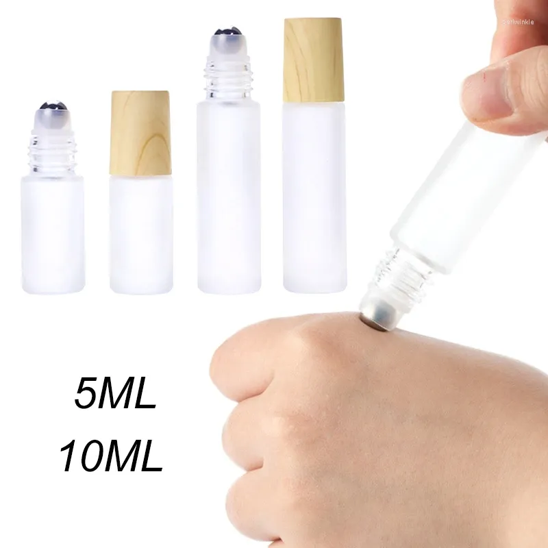 Garrafas de armazenamento 10pcs 5ml 10ml Roll em frascos de amostra de garrafa Os frascos de óleo essencial com rolo grosso de vidro fosco de vidro de vidro cosmético recipiente