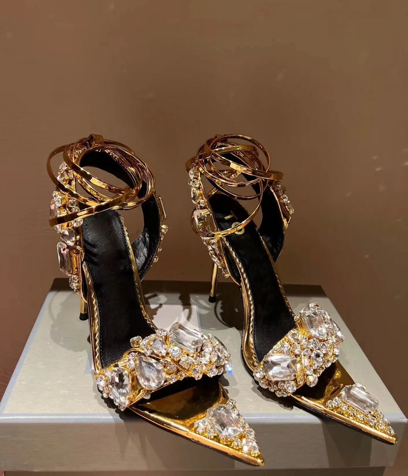 Save Big on Bulk Metallic Dress Sandals Elegant Brand Metallic Sandals  Shoes Crystal Embellished Ankle Tie Stone Stud Stiletto Heels Gladiator ...