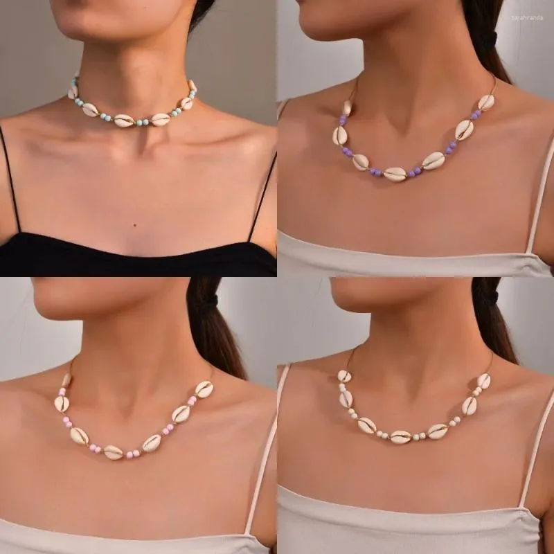 Choker Shell Beaded Necklace Fashion Purple/Blue/Pink/White Adjustable Neck Chain Woman