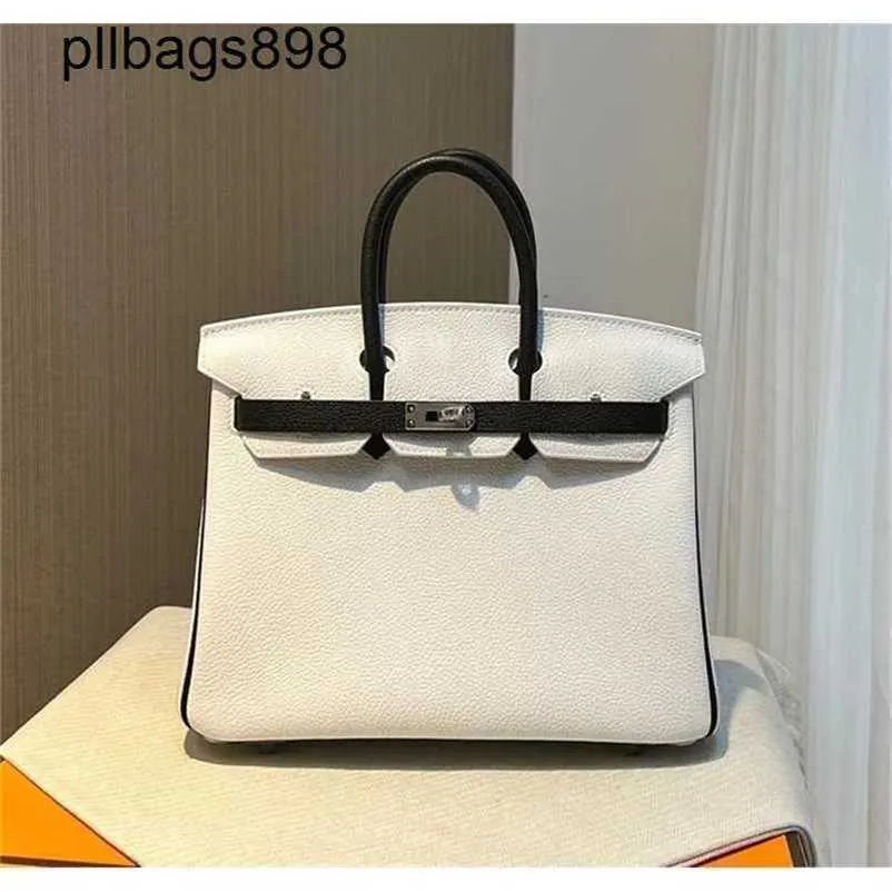 Femmes Brkns Handbag en cuir authentique 7a Handswen White avec bouton d'origine noir haut-endlcwv