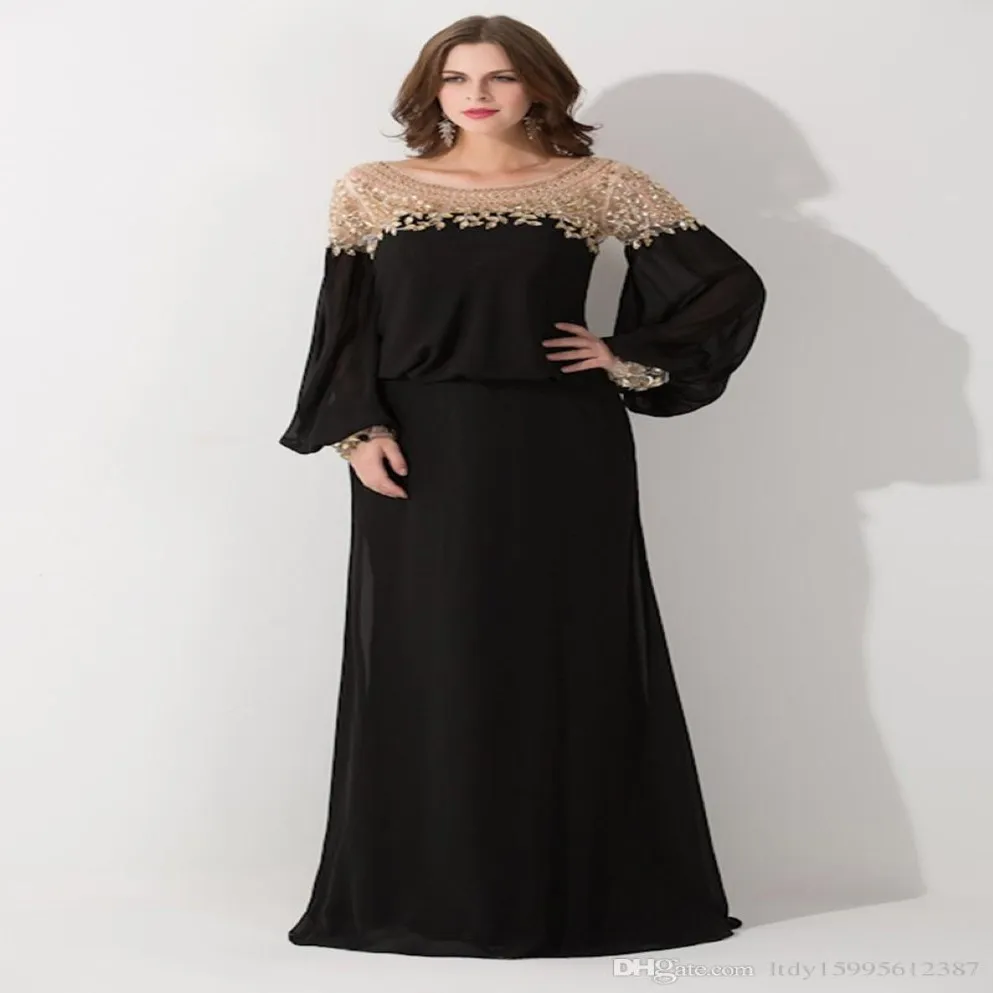 New Long Sleeve Sequined Chiffon Formal Party Gowns Vestido De Festa Hot Sale Black Loose Scoop Neck Dubai Kaftan Evening Dresses 025 265W