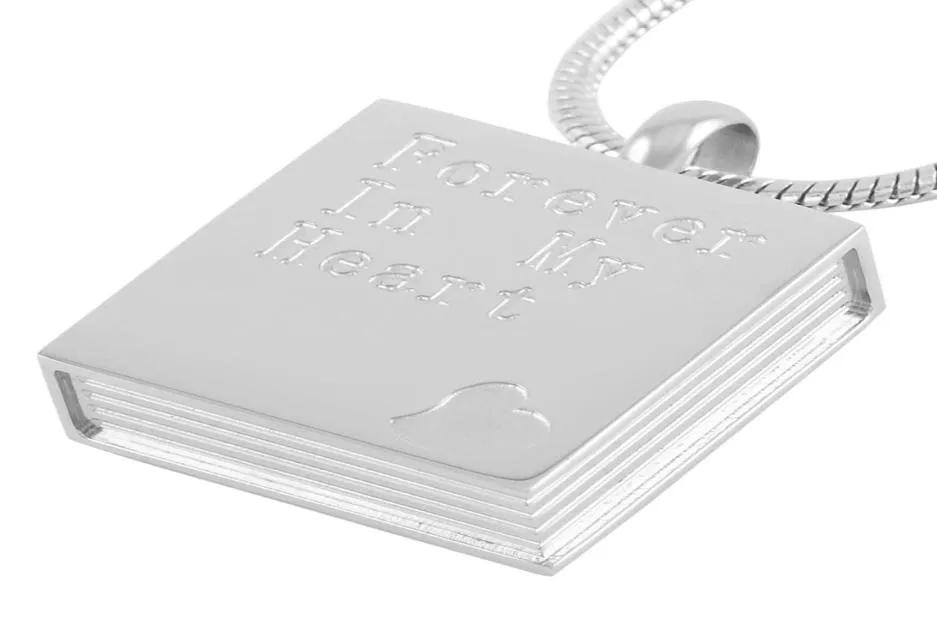 DJX9380 Engraved quotForever In My Heartquot Silver Stainless Steel Bible Book Shape Keepsake Cremation Urn Jewelry Ashes Hold8086077