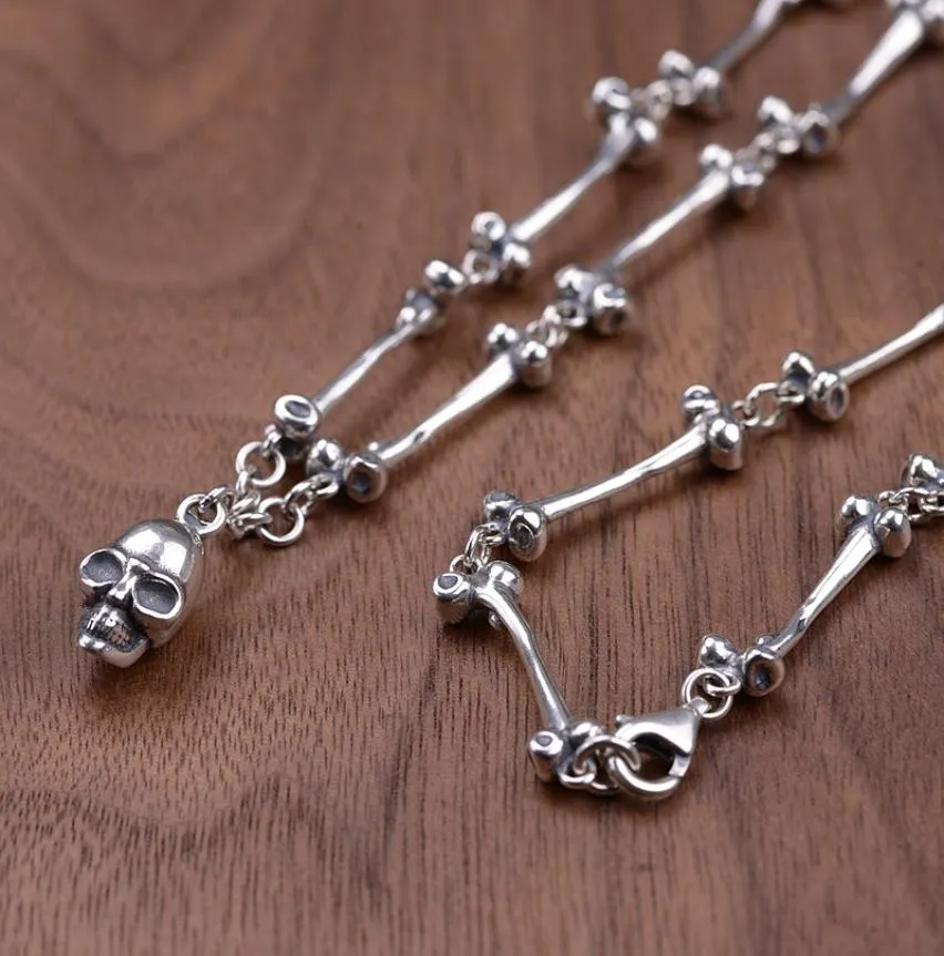 FNJ Punk Skull hanger ketting 925 zilver 8 mm bot 59 cm fijne vintage originele S925 zilveren mannen kettingen voor sieraden maken 7899221