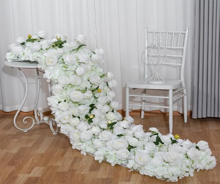 2m Luxury White Rose Hortensia Artificial Flower Row Runner Road Cited Floral for Wedding Party DIY Decoration1535851