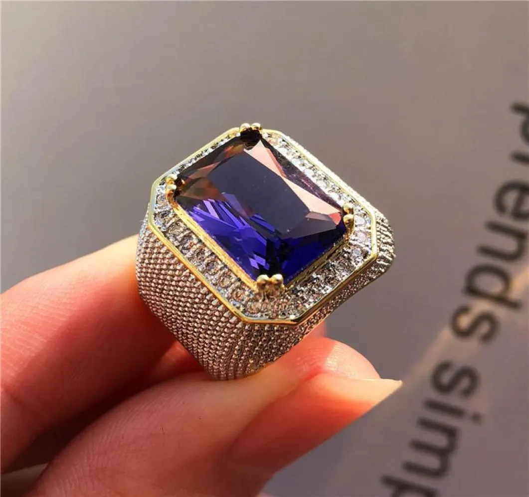 Anneaux de mariage mode grosse anneau géométrique violet mâle Crystal White Zircon Stone Engagement 18kt Gold Grand pour Men6084612