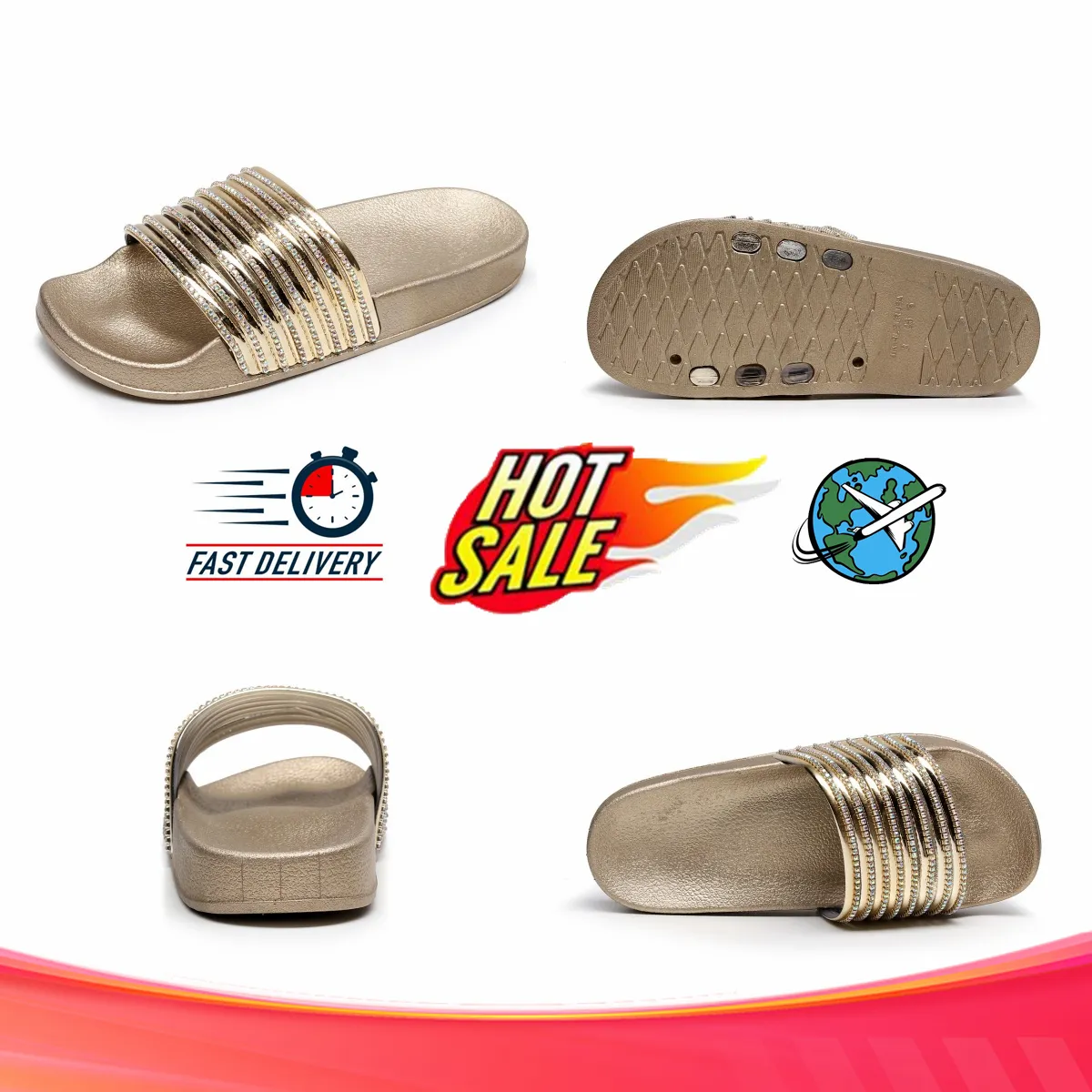 Slippers cool avec des femmes avec du daim et des strasss européens et américain grande taille pour en gros par fabricants 2024 Sandales plates sexy Eur 36 à 41