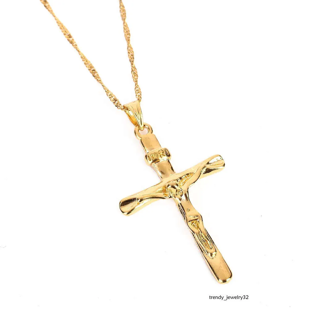 Men Cross Necklace Pendant Women Jesus Crucifix Gold Color Jesus of Nazareth King of the Jews