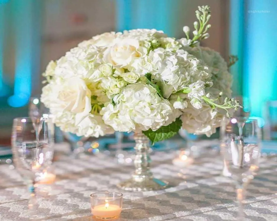 Konstgjorda sidenblomma vita rosa hortensia bukett bord blomma diy arrangemang bröllop hem dekoration mittstycke falsk17641174
